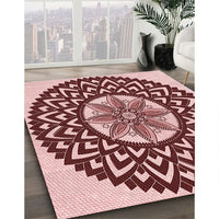 Patterned Saffron Red Rug, pat1987rd