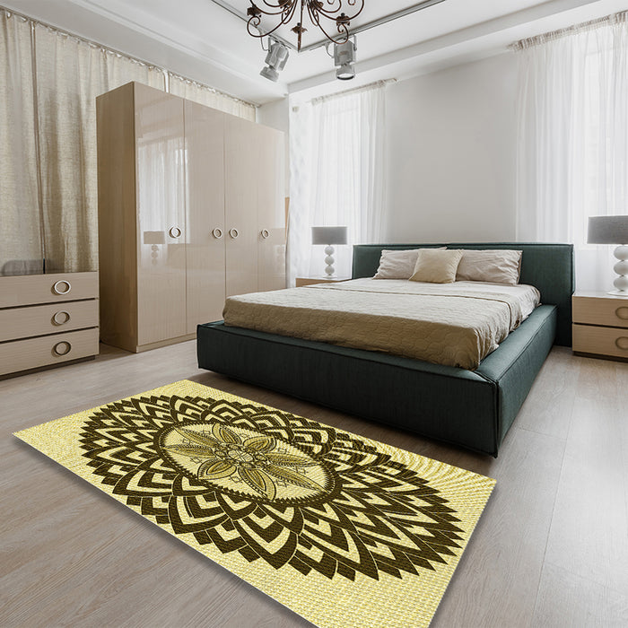 Round Machine Washable Transitional Bakers Brown Rug in a Office, wshpat1987yw