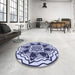 Round Patterned Blue Rug in a Office, pat1988blu