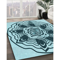 Patterned Teal Green Rug, pat1988lblu