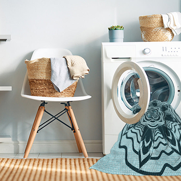 Machine Washable Transitional Teal Green Rug in a Washing Machine, wshpat1988lblu