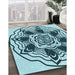 Patterned Teal Green Rug in Family Room, pat1988lblu