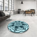 Round Patterned Teal Green Rug in a Office, pat1988lblu