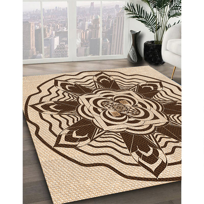 Patterned Saddle Brown Rug in Family Room, pat1988org