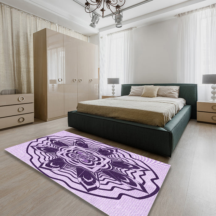 Patterned Blossom Pink Rug in a Bedroom, pat1988pur