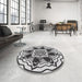 Round Patterned Platinum Gray Novelty Rug in a Office, pat1988