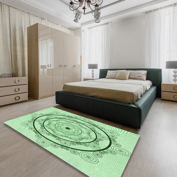 Patterned Mint Green Rug in a Bedroom, pat1989grn