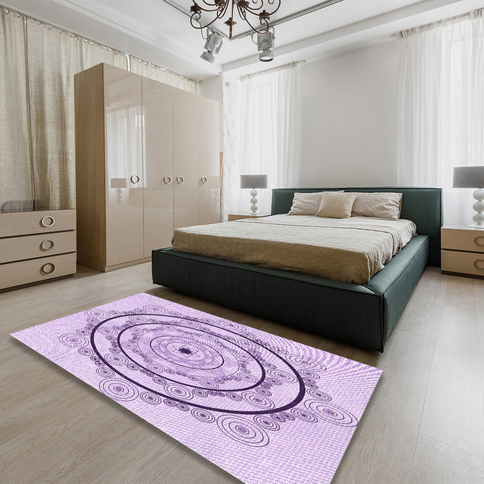 Round Machine Washable Transitional Lilac Purple Rug in a Office, wshpat1989pur