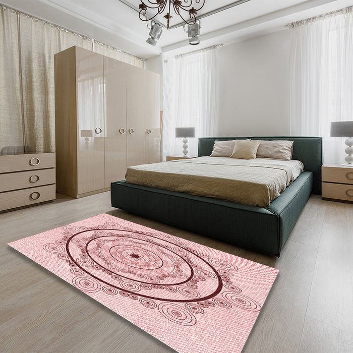 Round Machine Washable Transitional Light Rose Pink Rug in a Office, wshpat1989rd