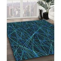 Patterned Dark Cyan Green Rug, pat199lblu