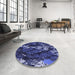 Round Patterned Midnight Blue Rug in a Office, pat1990blu