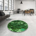 Round Patterned Deep Emerald Green Rug in a Office, pat1990grn