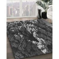 Patterned Charcoal Black Rug, pat1990gry