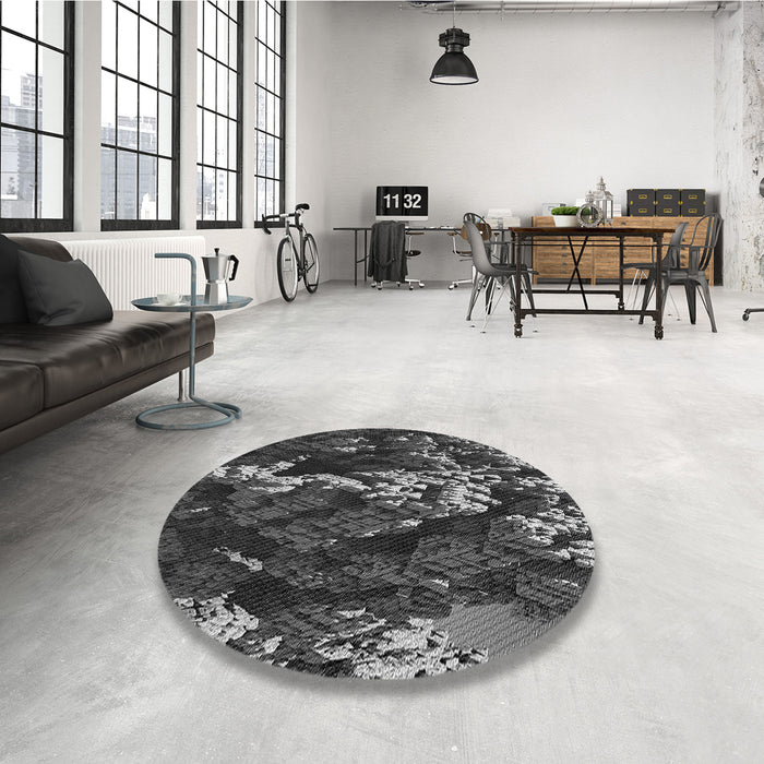 Round Patterned Charcoal Black Rug in a Office, pat1990gry