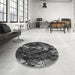 Round Patterned Charcoal Black Rug in a Office, pat1990gry