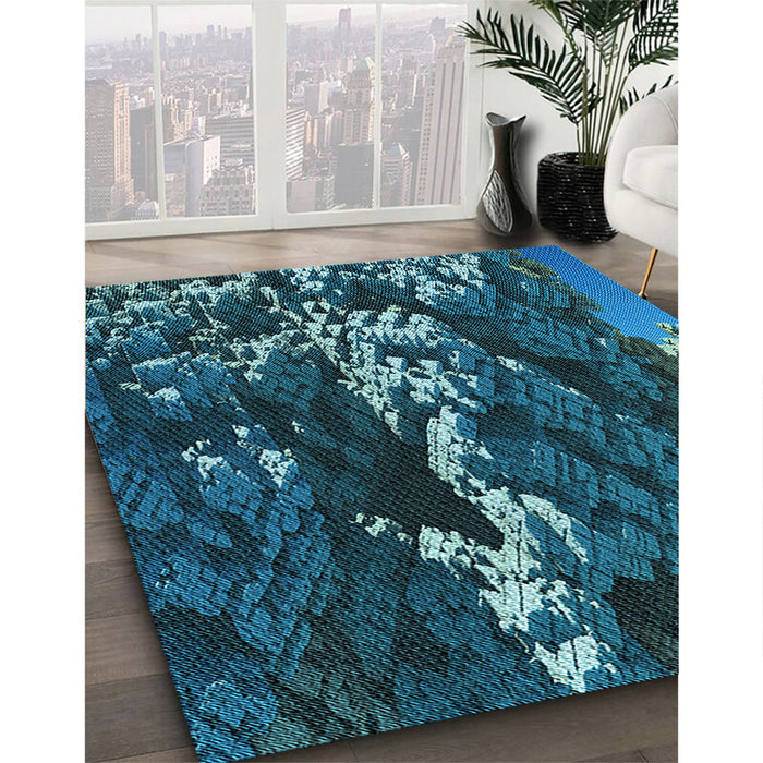 Patterned Blue Ivy Blue Rug in Family Room, pat1990lblu