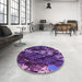 Round Patterned Indigo Purple Rug in a Office, pat1990pur