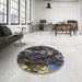 Round Machine Washable Transitional Midnight Gray Rug in a Office, wshpat1990