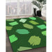 Patterned Deep Emerald Green Rug in Family Room, pat1991grn