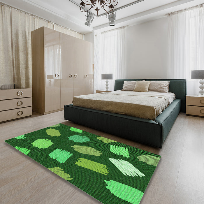 Round Machine Washable Transitional Deep Emerald Green Rug in a Office, wshpat1991grn