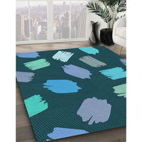 Patterned Medium Teal Green Rug, pat1991lblu