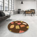 Round Patterned Orange Rug in a Office, pat1991org