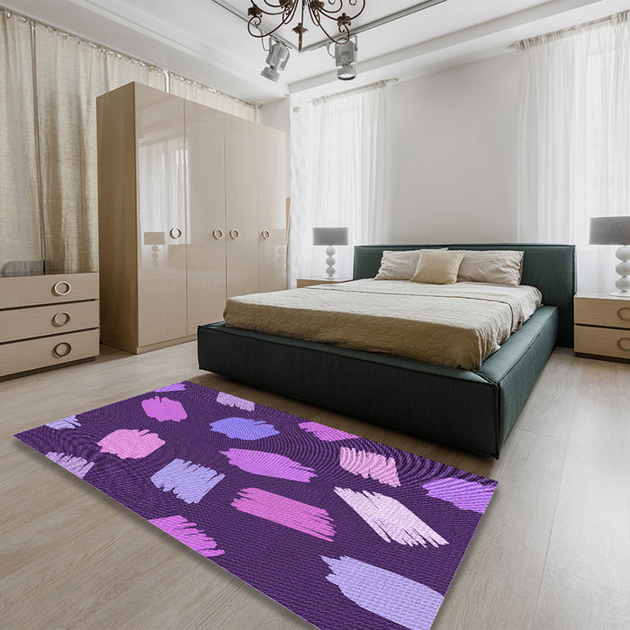 Patterned Purple Rug in a Bedroom, pat1991pur