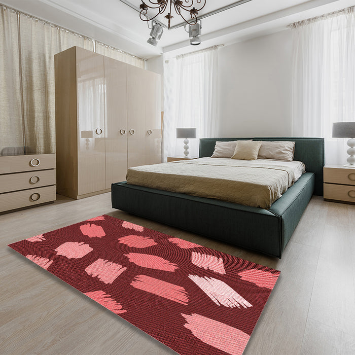 Patterned Cranberry Red Rug in a Bedroom, pat1991rd