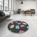 Round Patterned Charcoal Black Novelty Rug in a Office, pat1991