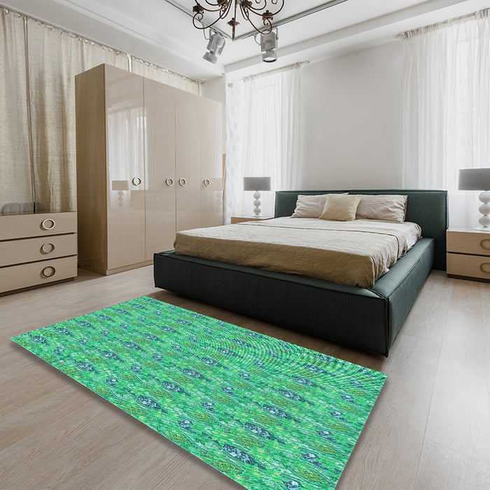 Patterned Medium Spring Green Rug in a Bedroom, pat1992lblu