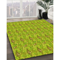 Patterned Dark Yellow Green Rug, pat1992yw