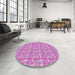 Round Machine Washable Transitional Neon Pink Rug in a Office, wshpat1993