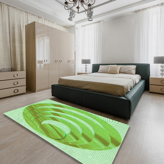 Round Machine Washable Transitional Jade Green Rug in a Office, wshpat1994grn