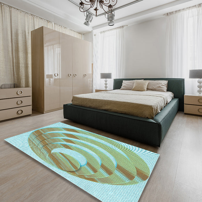 Round Machine Washable Transitional Green Rug in a Office, wshpat1994lblu