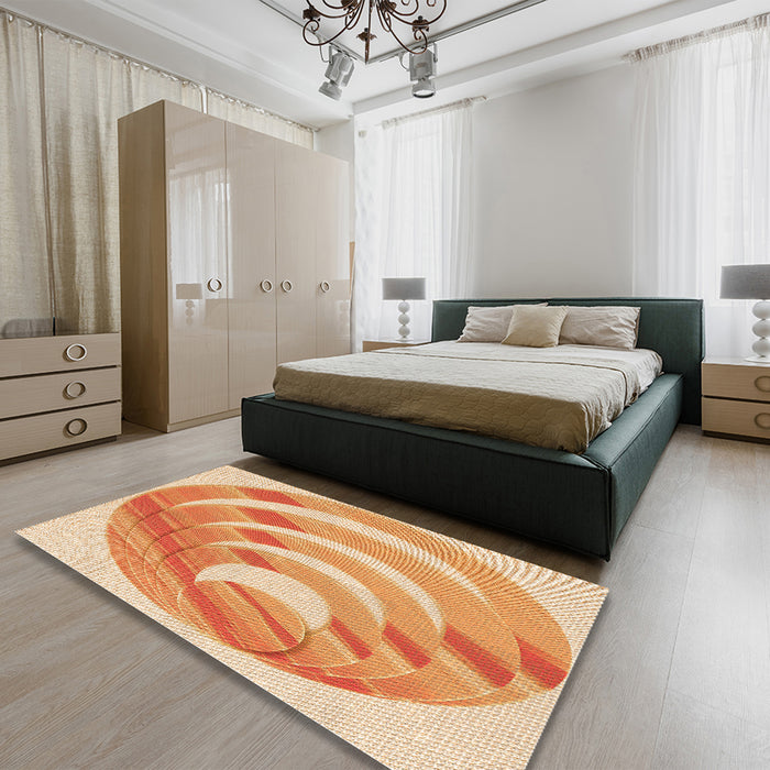 Round Machine Washable Transitional Neon Orange Rug in a Office, wshpat1994org