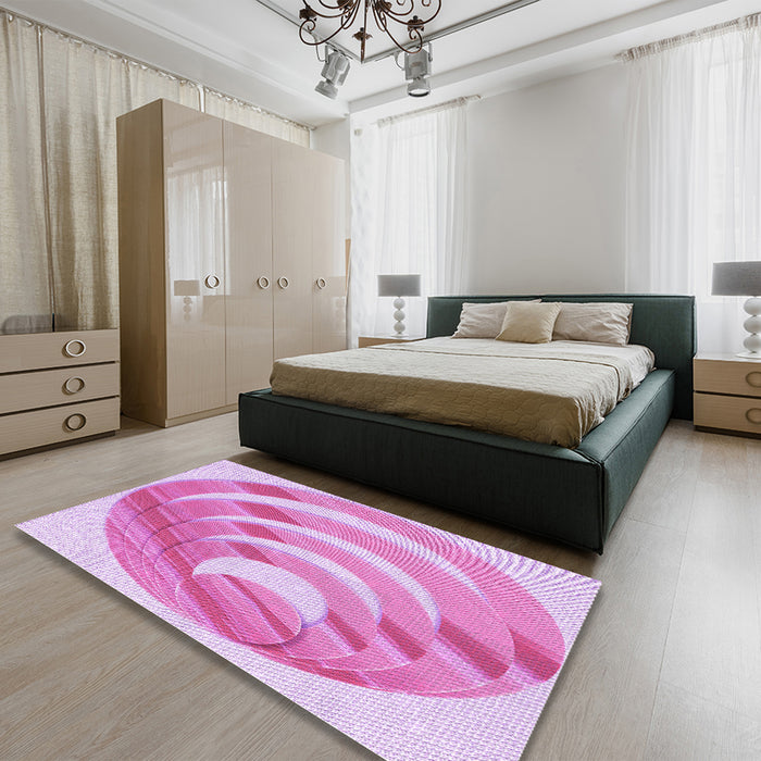 Round Machine Washable Transitional Blossom Pink Rug in a Office, wshpat1994pur