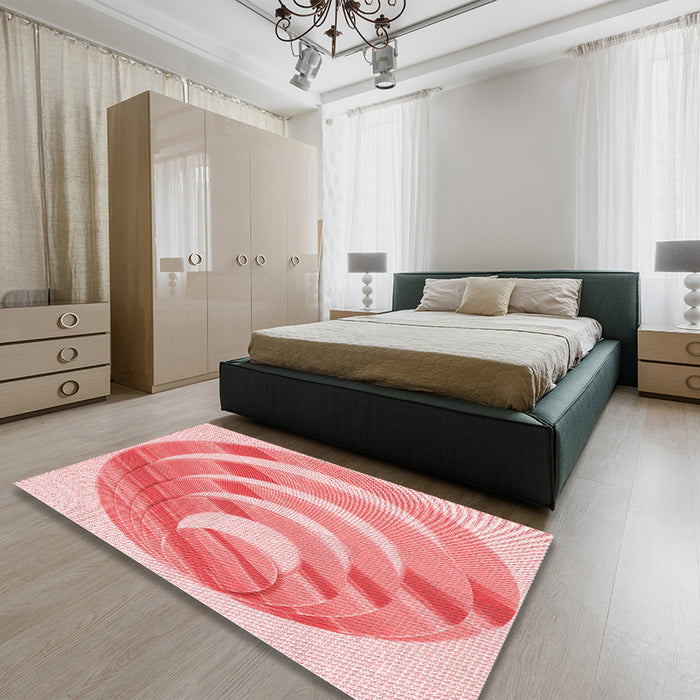 Round Machine Washable Transitional Pink Rug in a Office, wshpat1994rd