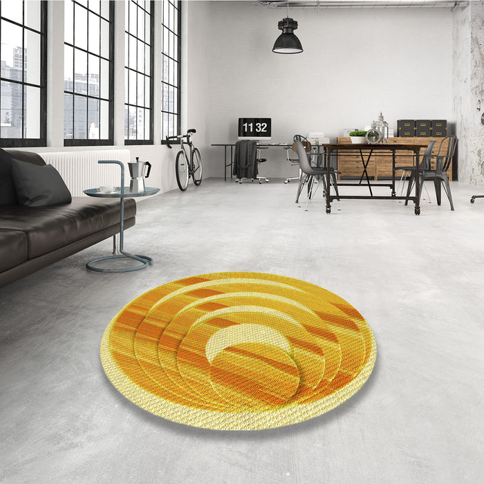 Round Patterned Bold Yellow Rug in a Office, pat1994yw