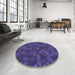 Round Patterned Purple Rug in a Office, pat1996blu