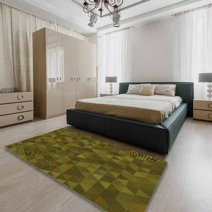 Patterned Olive Green Rug in a Bedroom, pat1996grn