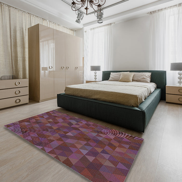 Round Machine Washable Transitional Mauve Taupe Purple Rug in a Office, wshpat1996lblu