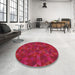 Round Machine Washable Transitional Pink Rug in a Office, wshpat1996