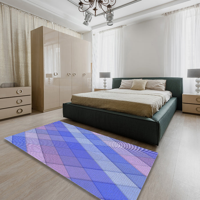 Patterned Purple Mimosa Purple Rug in a Bedroom, pat1998blu