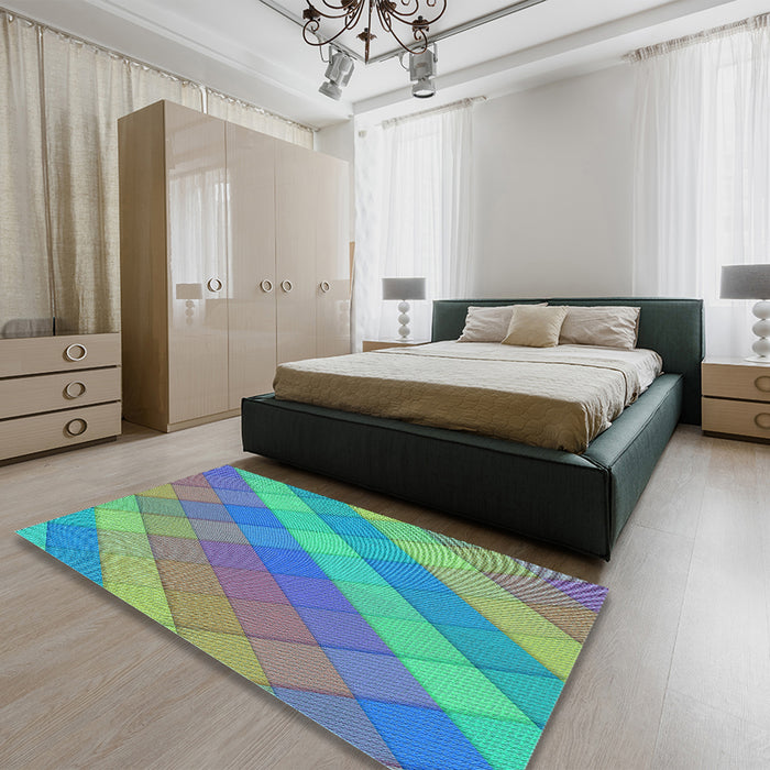 Patterned Slate Blue Grey Blue Rug in a Bedroom, pat1998lblu