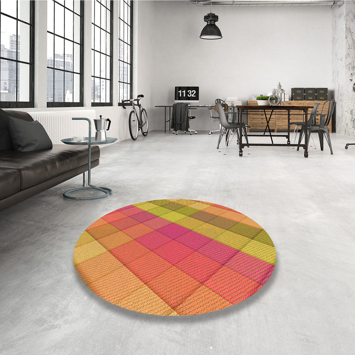 Round Patterned Yellow Rug in a Office, pat1998org