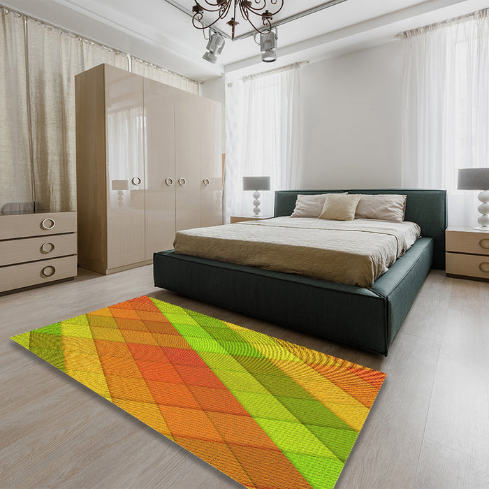 Patterned Orange Red Orange Rug in a Bedroom, pat1998yw