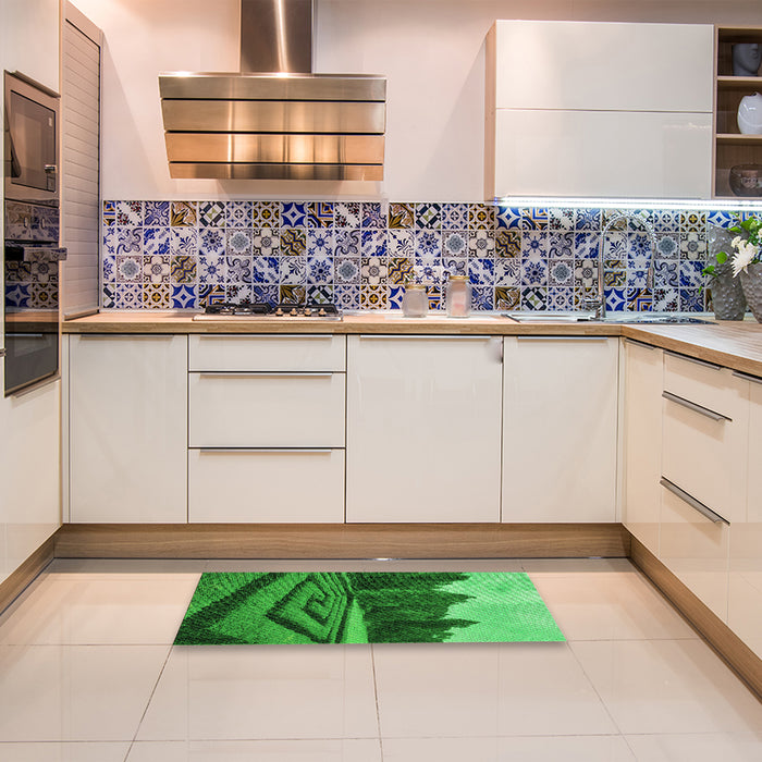 Patterned Green Rug in a Kitchen, pat1999grn