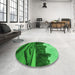 Round Patterned Green Rug in a Office, pat1999grn