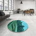 Round Patterned Dark Turquoise Green Rug in a Office, pat1999lblu