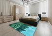 Patterned Dark Turquoise Green Rug in a Bedroom, pat1999lblu